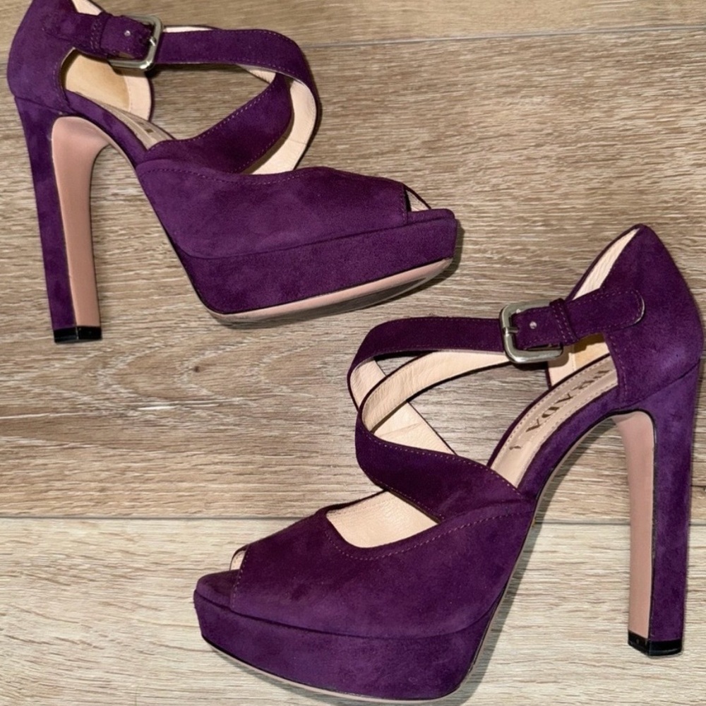 PRADA purple suede platform heels